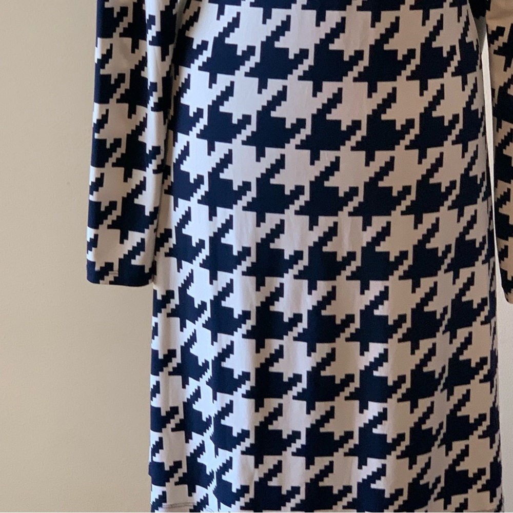 JONES NEW YORK Houndstooth Dress Navy Cream Size XL Ruched - Picture 10 of 13
